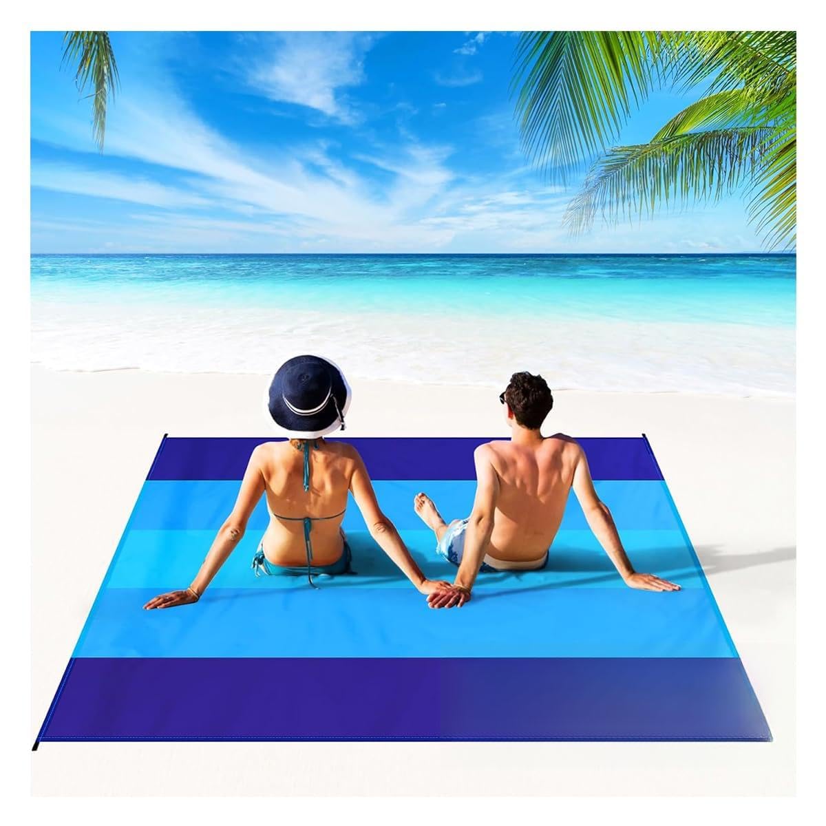 Wasserdichte Und Sandabweisende Strandmatte, 200 X 210 Cm, Schnelltrocknend Und Leicht, Für 2–6 Erwachsene, Mit Heringen, Ideal Für Reisen, Camping Und Wandern.