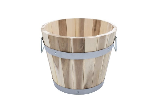 Holz Pflanzeimer mit Griffen - 28 x 23 cm - Garten Deko Blumentopf - Übertopf Pflanzkübel Blumenkorb Pflanztopf Blumeneimer Holzeimer für Außen