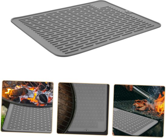 Silikon-trockenmatte, Abtropfmatte Für Die Arbeitsplatte, Abtropfgestell, Rutschfeste Matte Für Deckel Von Einmachgläsern, Geripptes Design Und Erhöhter Rand, 30 X 20 X 0,5 Cm, Rutschfest, Grau