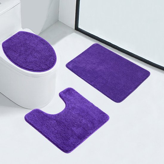 Dreiteiliges, Saugfähiges Und Rutschfestes Matten-set – Wc-matte – Wc-sitzkissen – Einfarbige, Minimalistische Haushalts-plüschmatte, Silbergrau