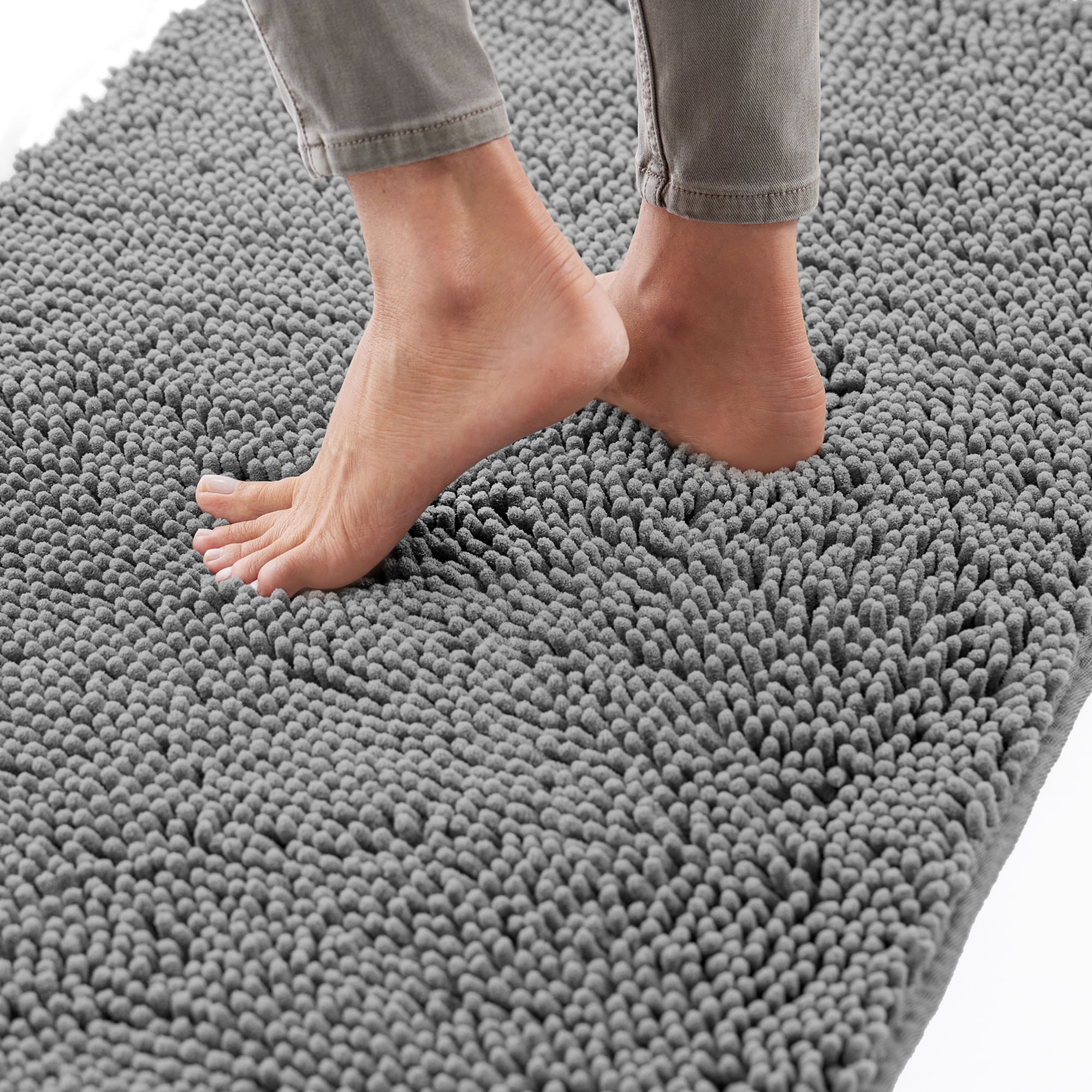 Chenille-badezimmerteppich, 40 X 60 Cm, Gummirückseite, Schnelltrocknende Und Waschbare Mikrofasermatte, Grau.