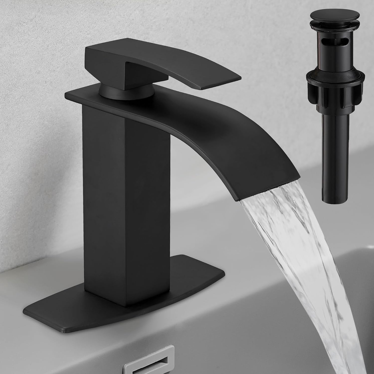 Schwarzer Wasserfall-waschtischhahn, Einhebel-waschtischarmatur
