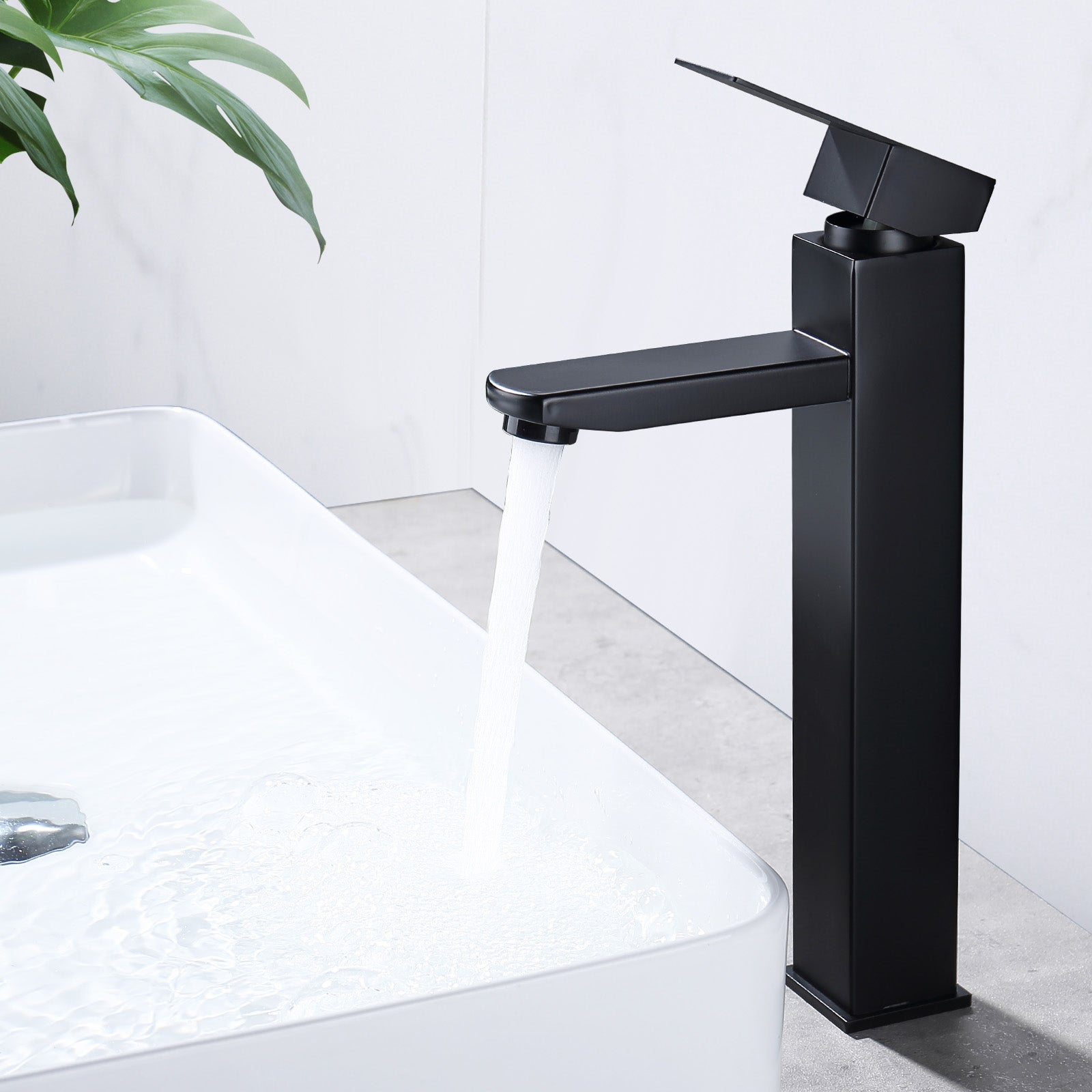 Schwarzer Badezimmer-einhebelmischer, Geeignet Für Waschbecken, Quadratischer Edelstahlgriff.
