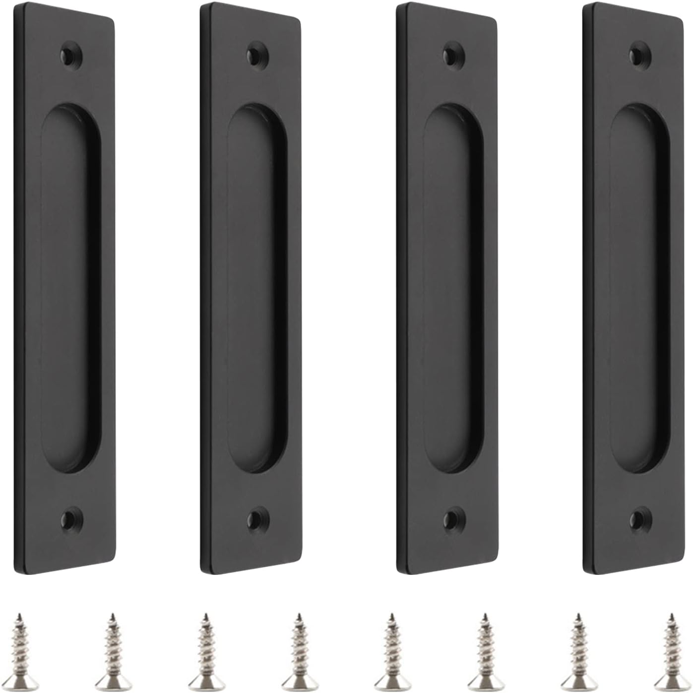 18 Cm Rechteckiger Schiebetürgriff, 4 Schwarze Flache Aluminiumgriffe, Nicht Geprägt, Geeignet Für Türen, Schränke Und Scheunenschiebefenster.