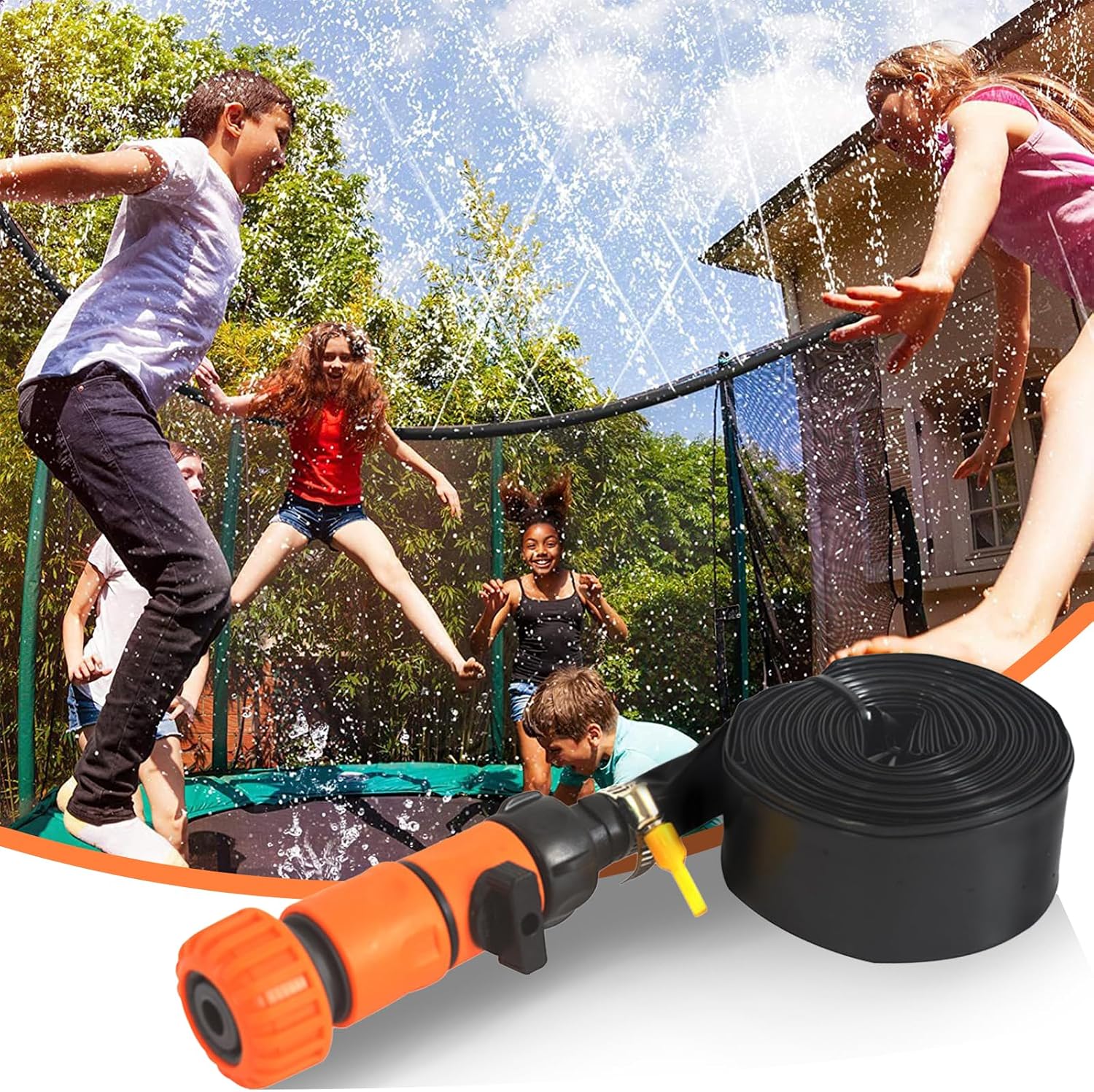 Pe-sprühschlauch – 12 M Langer Trampolin-sprinkler Mit Umrüstadaptern Und 30 Befestigungsgurten – Für Outdoor-spielzeug