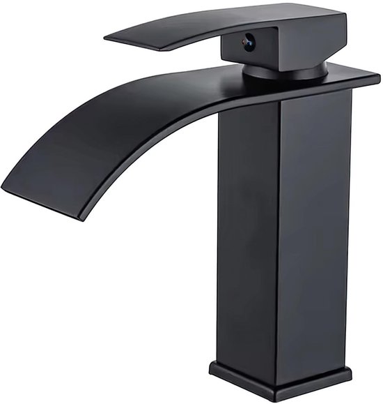 183 Mm Wasserfall-waschtischarmatur, Einloch-mischbatterie Aus Edelstahl Mit Flachem Auslauf Für Warm- Und Kaltwasser (schwarz)