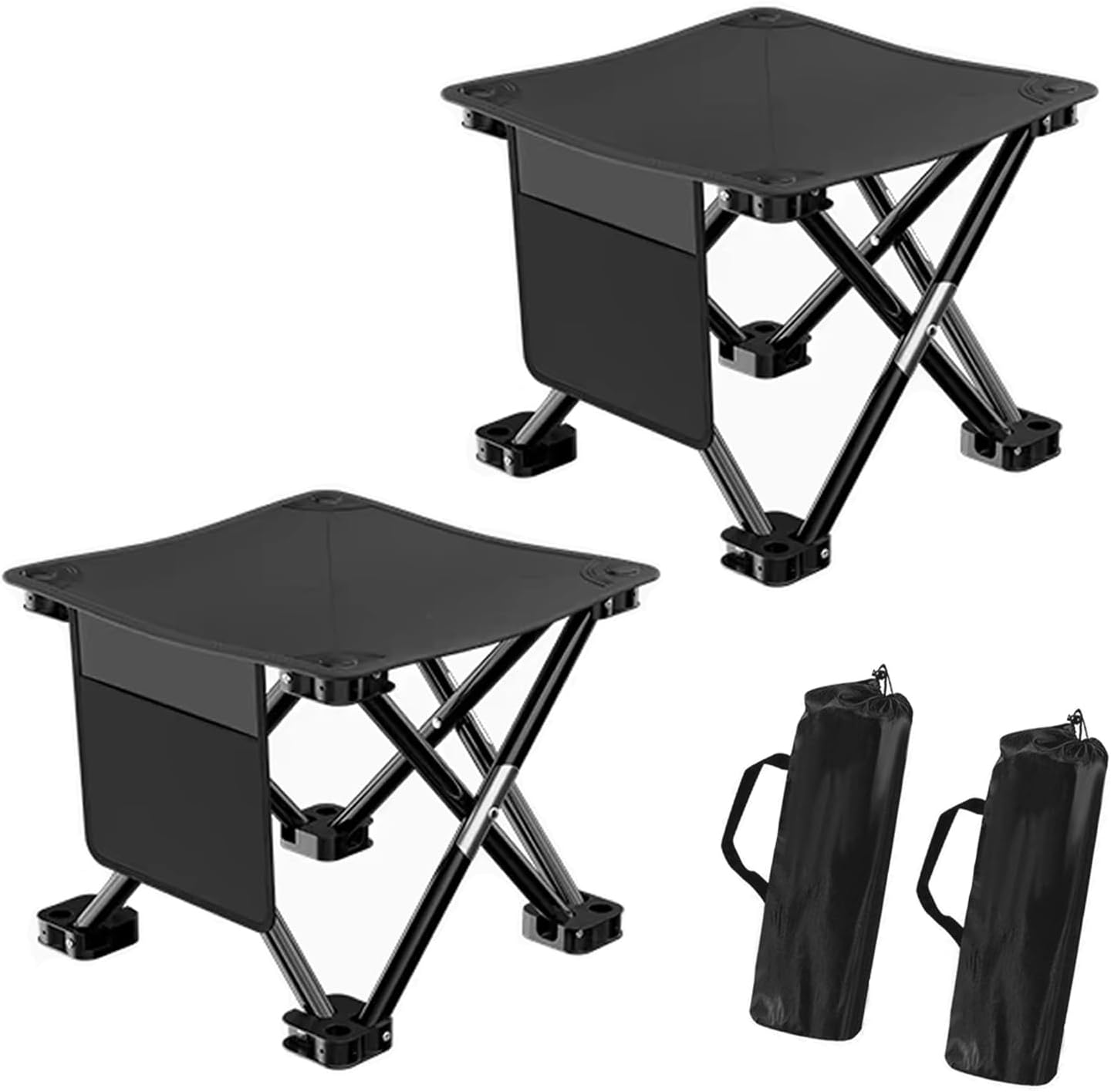 2-teiliges, Leichtes, Faltbares Campinghocker-set Mit Seitentaschen Und Tragetasche (28x28x24cm)