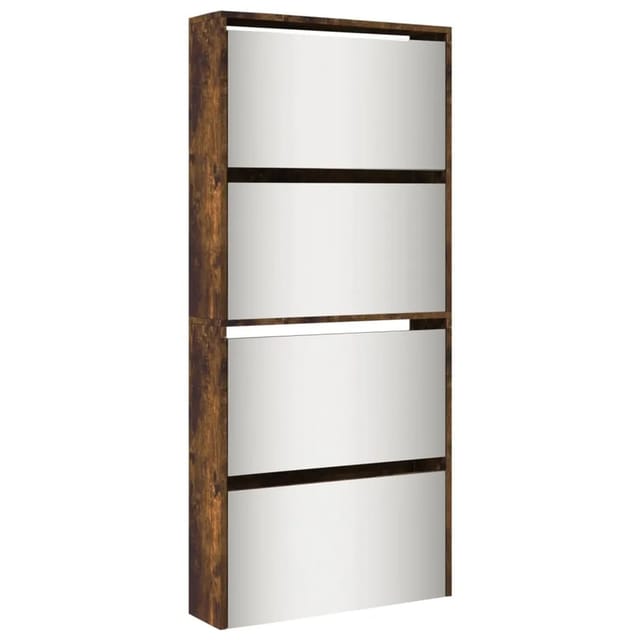 Schuhschrank mit Spiegel 4 Fächer Räuchereiche 63x17x134 cm Vidaxl