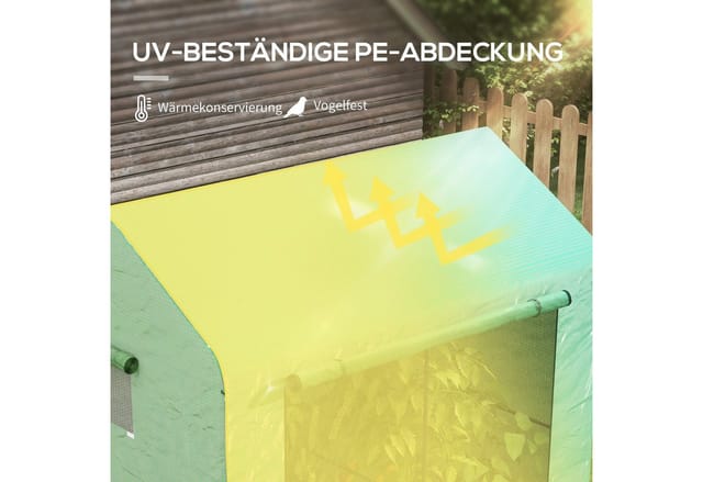 Outsunny Foliengewächshaus, Gewächshaus, Winddichtes Treibhaus mit Doppeltüren, Anlehngewächshaus mit Seitenfenster, UV-Schutz für Garten, PE, Grün,