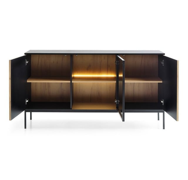 Sideboard mit Beleuchtung Wohnzimmer in schwarz mit Wotan Eiche SIBARI-160