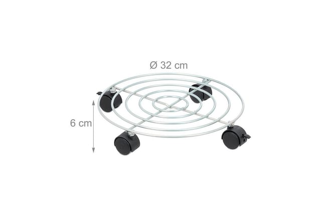 Relaxdays Pflanzenroller, 2er Set, Ø 32 cm, Blumentopfuntersetzer mit Rollen, Stahl, Blumenroller für innen, silber