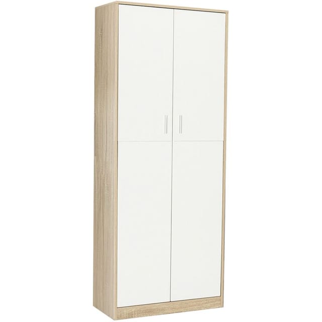 Büroschrank 190 cm multifunktional maria Holz und Weiß 2 Türen 4 Regale