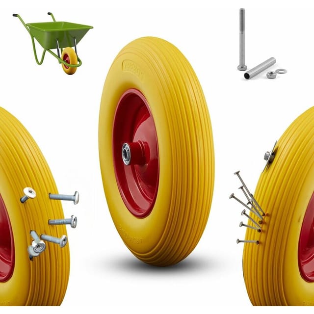 Arebos - Schubkarrenrad Pu Vollgummi Reifen Mit Stahlfelge 4.80/4.00-8 Ersatzrad Gummirad Mit Achse Schubkarren Rad Durchmesser 390 Mm Gelb / Rot