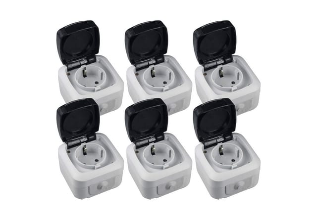6 Feuchtraum Steckdosen ap IP44 250V 16A Aufputz Steckdose 6er Set