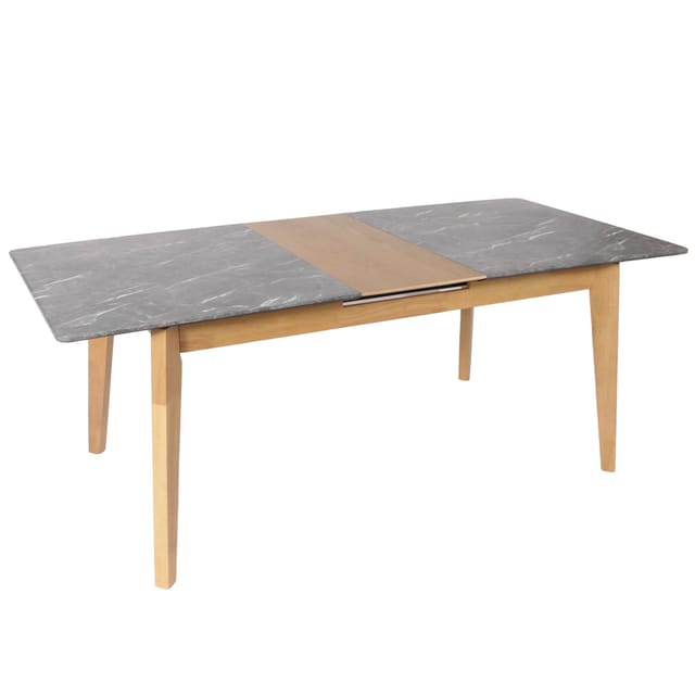 Neuwertig] Esszimmertisch HHG 669, Esstisch, Massiv-Holz Laminat Melamin 160-200x90cm, ausziehbar Marmor/Stein-Optik, helle Beine