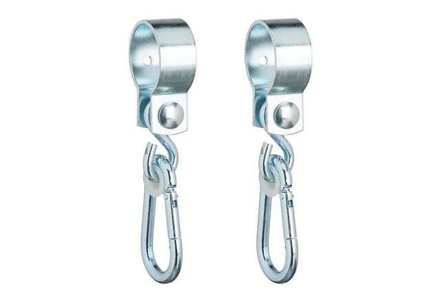 Relaxdays Schaukelhaken mit Karabinern, 2er Set Manschettenhaken, 50 mm, Schaukelbefestigung, rostfreies Eisen, silber