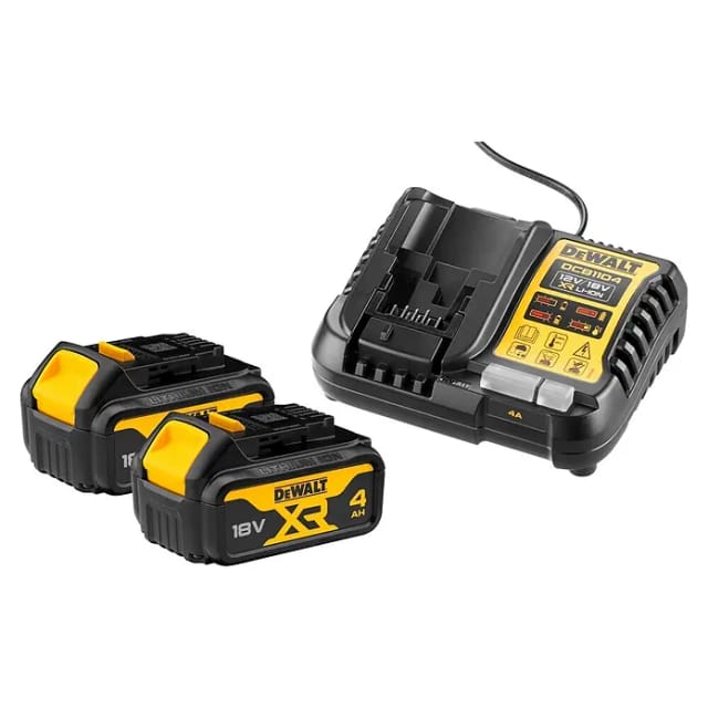 Packung mit 2 DEWALT XR 18V 4Ah Li-Ion-Akkus + Ladegerät - DCB1104M2-QW