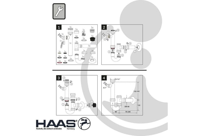 Haas - PP-Kugelverschlußsiphon 1 1/2' & 1 1/4', mit ReinigungsöffnungDN 50, mit einem Geräteanschluss