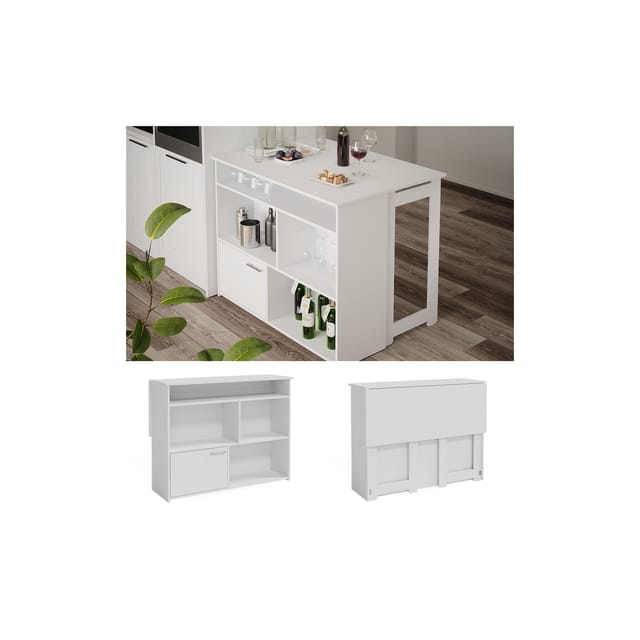 Bartisch Dominic, Weiß, 116 x 37 cm 4x offene Fächer und 1x Tür, Vicco