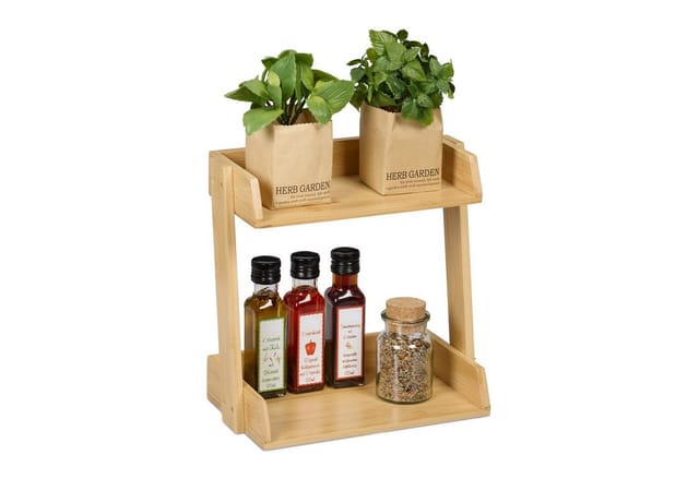 Relaxdays Gewürzregal, 2 Ebenen, Gewürzablage, Bambus, HBT: 27 x 27,5 x 16 cm, Küchenregal, Gewürzhalter stehend, natur