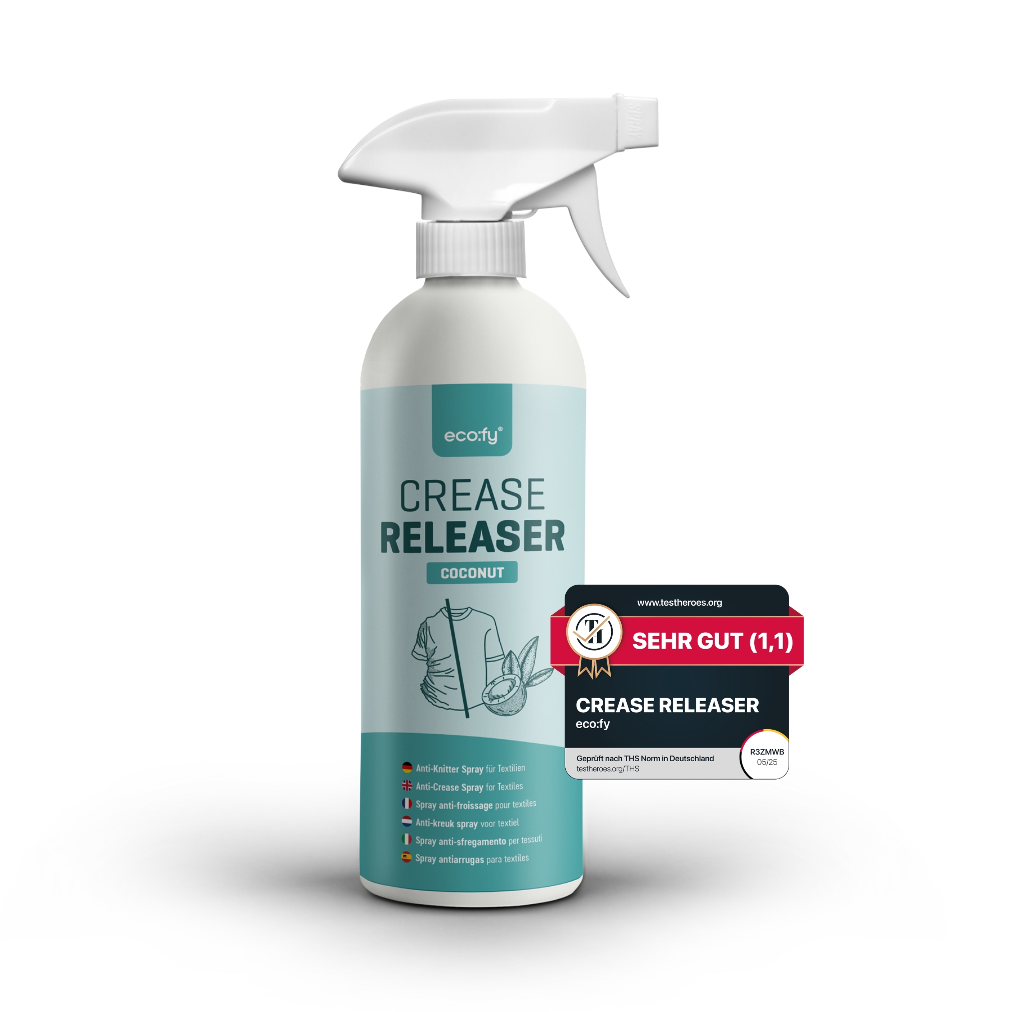 Eco:fy Anti-knitter Spray - Faltenfrei Ohne Bügeln, Frischer Duft Kokosnuss - 0.5 L