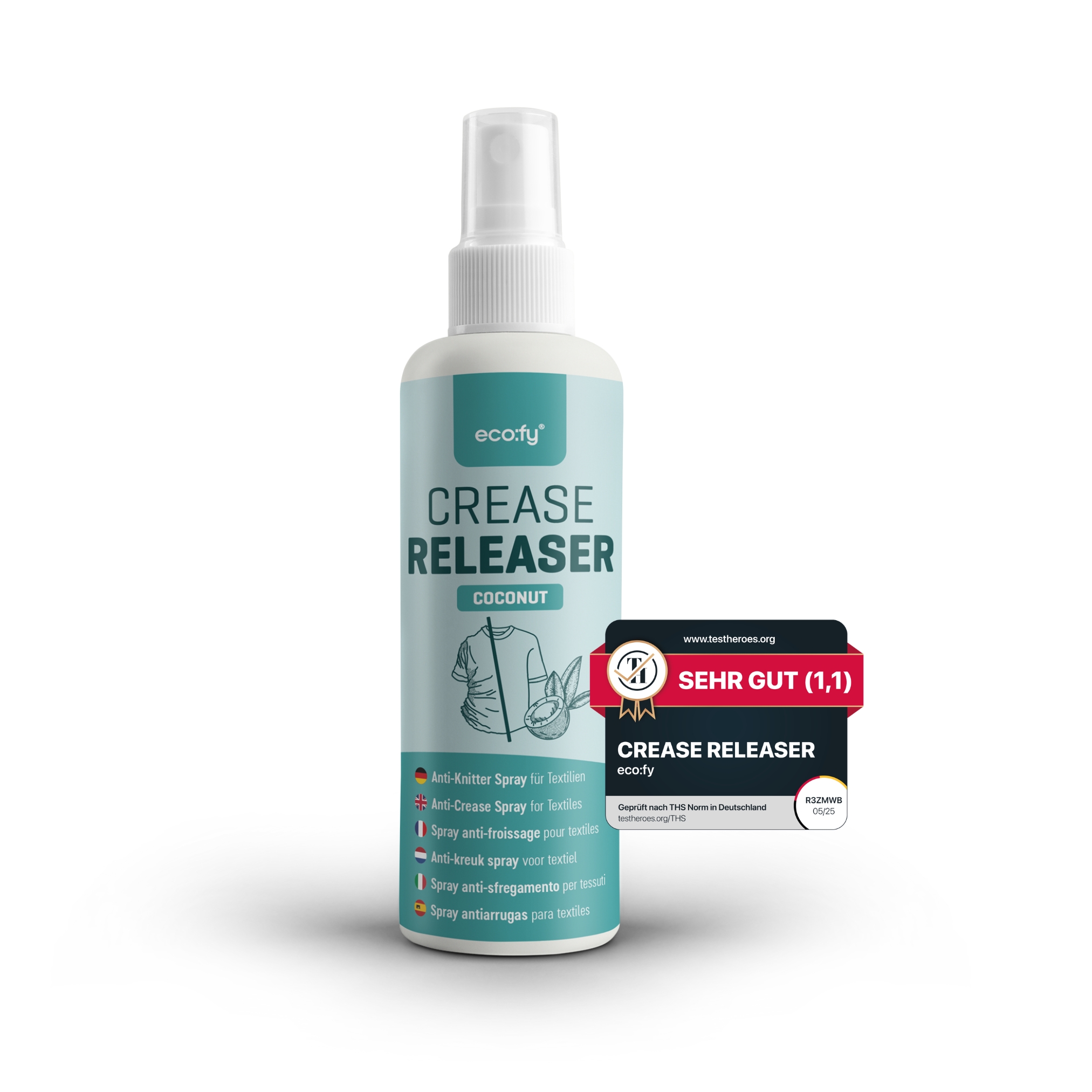 Eco:fy Anti-knitter Spray - Faltenfrei Ohne Bügeln, Frischer Duft Kokosnuss - 0.125 L