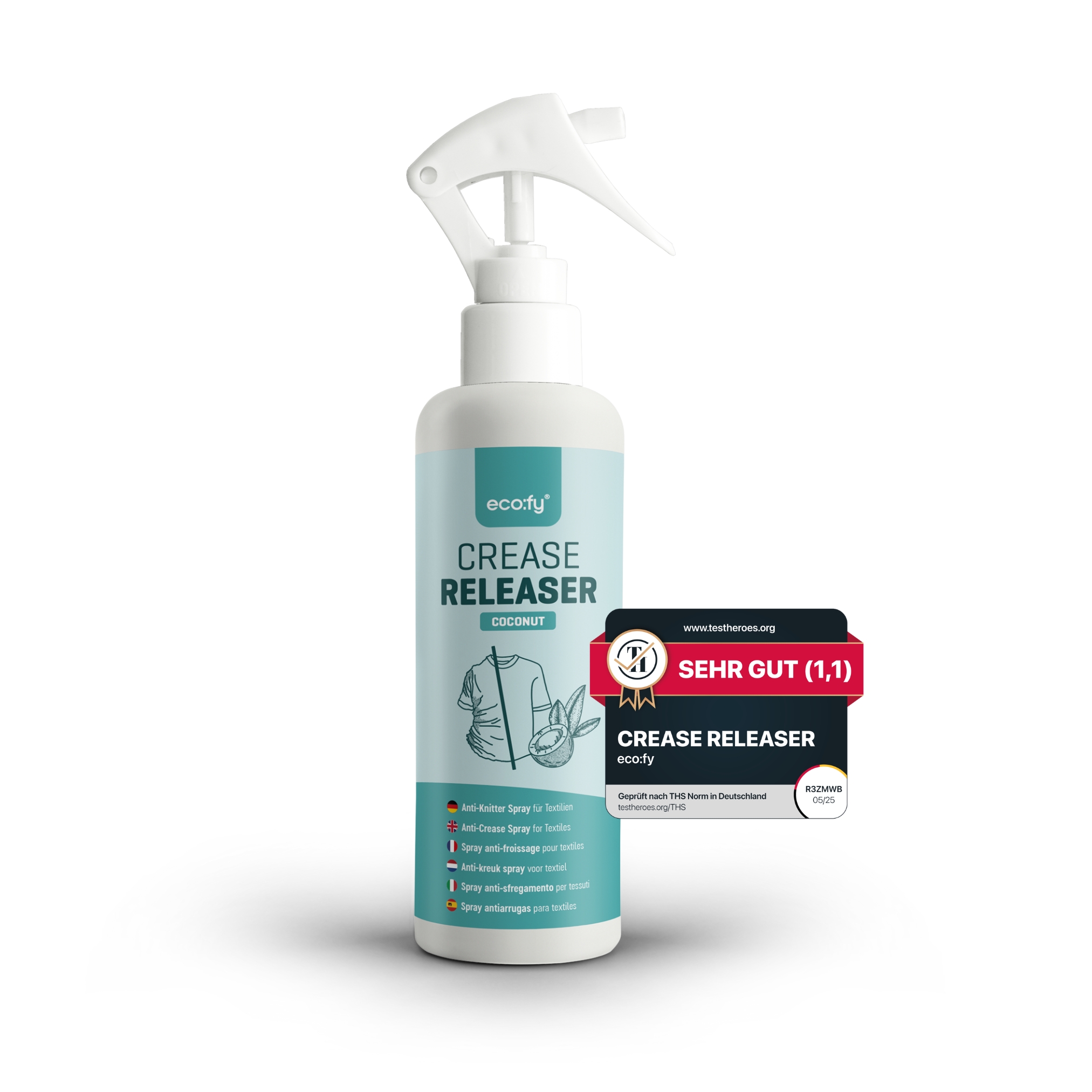 Eco:fy Anti-knitter Spray - Faltenfrei Ohne Bügeln, Frischer Duft Kokosnuss - 0.25 L