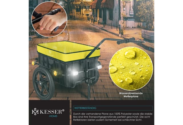 Fahrradanhänger Lastenanhänger Handwagen Mit Kupplung Hochdeichsel Für Fahrrad Transportanhänger Transportbox Mit 70 Liter Volumen Max. 60kg Gelb - Kesser