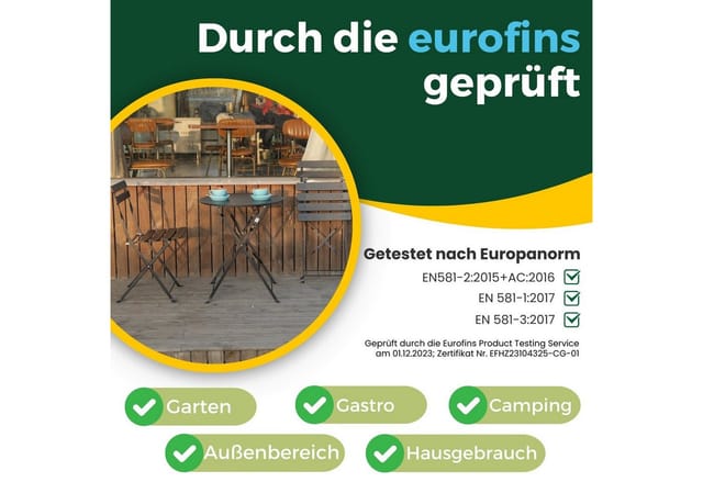 Bistroset 3-teilig Schwarz – Bistrotisch mit 2 Stühlen – klappbare Stühle und Tisch aus robustem Metall – optimal als Balkonmöbel Set oder
