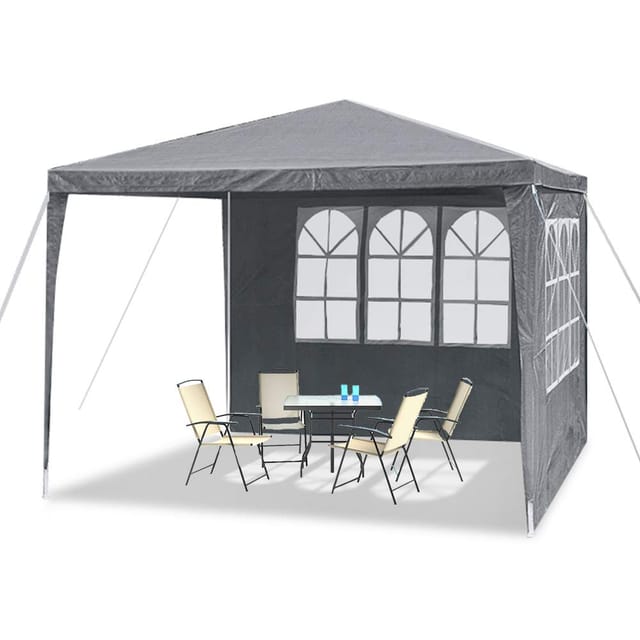 Pavillon 3x3m Zelt Partyzelt Wasserdicht Stabil Mit 4 Seitenteilen & Fenstern & Feste Bodennägel Gartenpavillon Winterfest Uv-schutz, Anthrazit Naizy