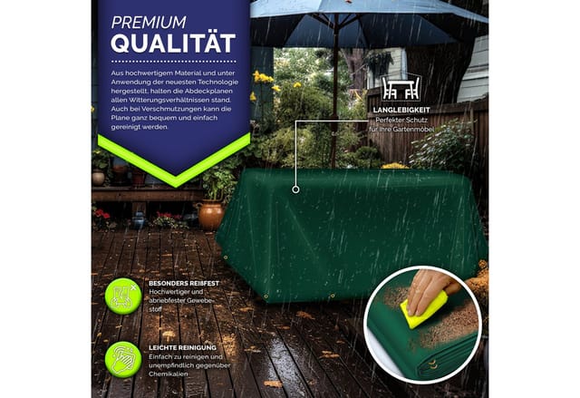 tillvex® Abdeckplane Grün 2x3 m mit Ösen + 10 Haken & 15m Seil Gewebeplane 650g/m² Wasserdicht & Reißfest Premium PVC-Plane Universell LKW, Pool,