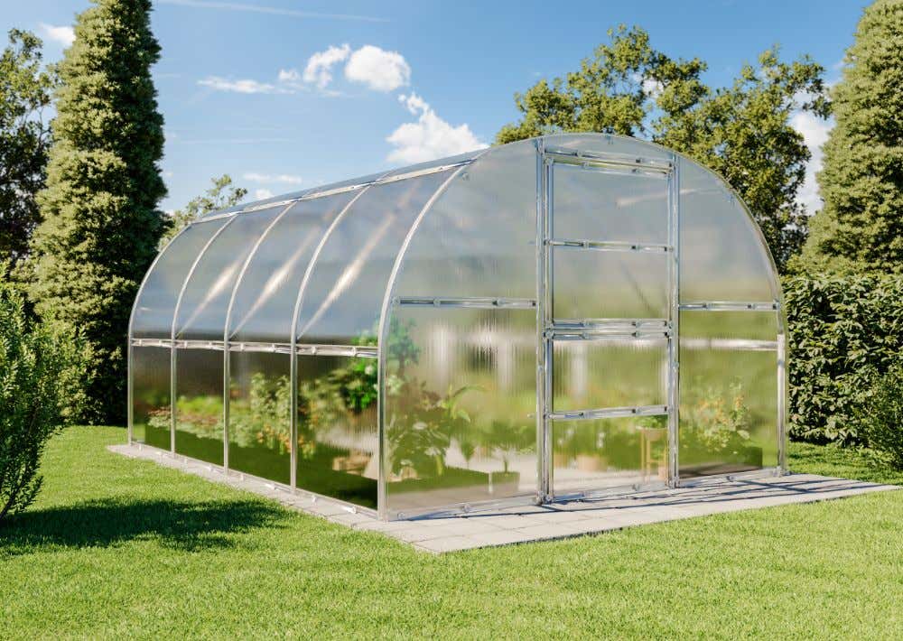 Terrando - Gewächshaus Estragon 3x4m Gewächshaus aus Metall in Silber, Anzuchthaus mit 6 mm Wandstärke Treibhaus