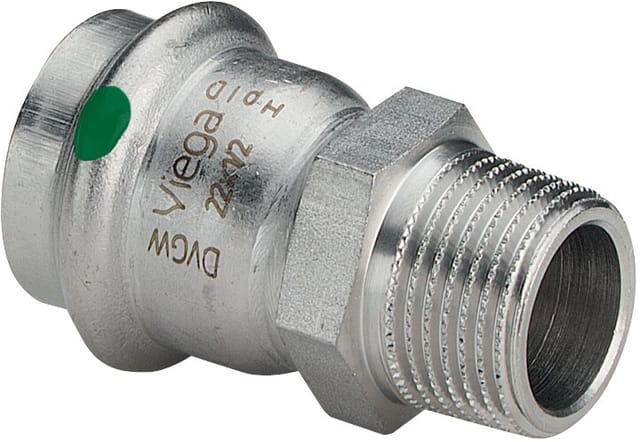 Sola - Viega Sanpress Inox Übergangsstück 436476 18mmxR 3/4, Stahl nichtrostend, Mehrkant, SC-Contur