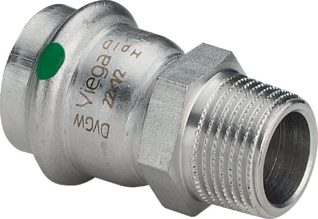 Viega Sanpress Inox Übergangsstück 436506 22mmxR 1, Stahl nichtrostend, Mehrkant, SC-Contur