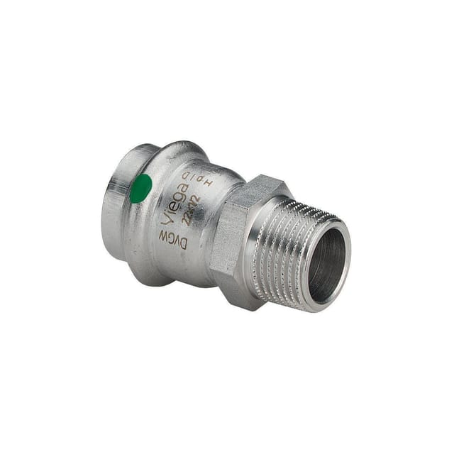 Sola - Viega Sanpress Inox Übergangsstück 436445 15mmxR 1/2, Stahl nichtrostend, Mehrkant, SC-Contur