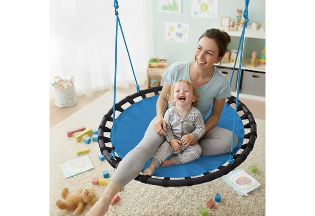 Nestschaukel, runde Hängeschaukel, für Kinder & Erwachsene, verstellbar, draußen, ø: 120 cm, bis 100 kg, blau - Relaxdays