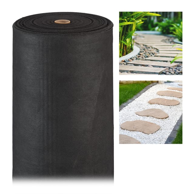 Unkrautvlies, 150 g/m², Pflanzenschutz, wasserdurchlässig, UV-beständig, starkes Gartenvlies, 50 m, schwarz - Relaxdays