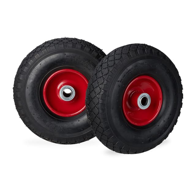 Relaxdays - Sackkarrenrad 3.00-4, 2er Set, luftbereift, bis 100 kg, 260 x 85 mm, Ersatzrad mit Stahlfelge, schwarz-rot