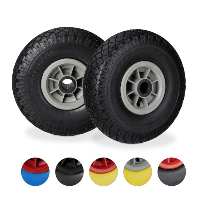 Relaxdays - Sackkarrenrad 2er Set, pannensichere 3.00-4' Vollgummireifen, 25 mm Achse, bis 80 kg, 260x85 mm, schwarz-grau