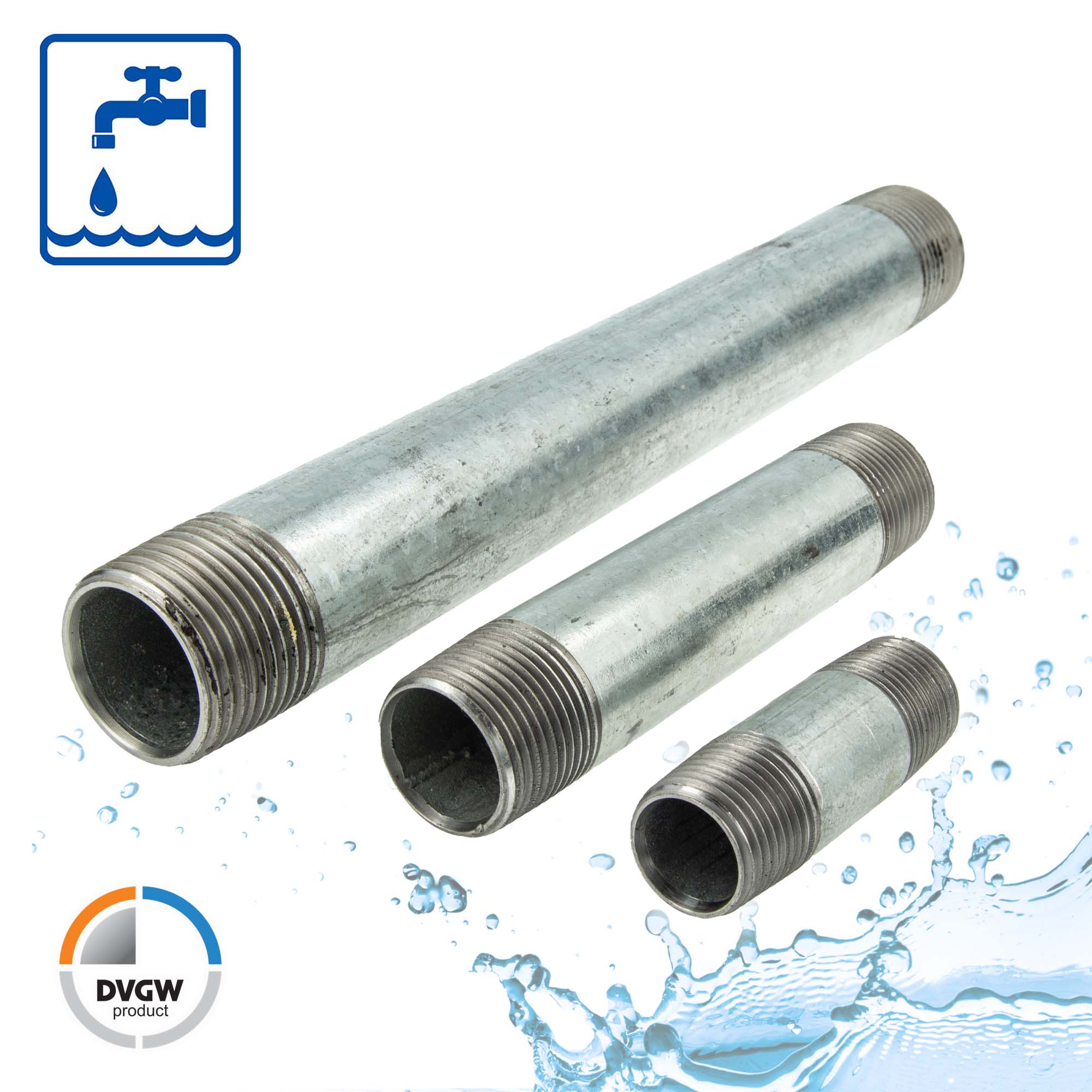 Gebo - Rohrdoppelnippel - Langnippel Stahl verzinkt, Typ 23, 1/2 Zoll x 80 mm