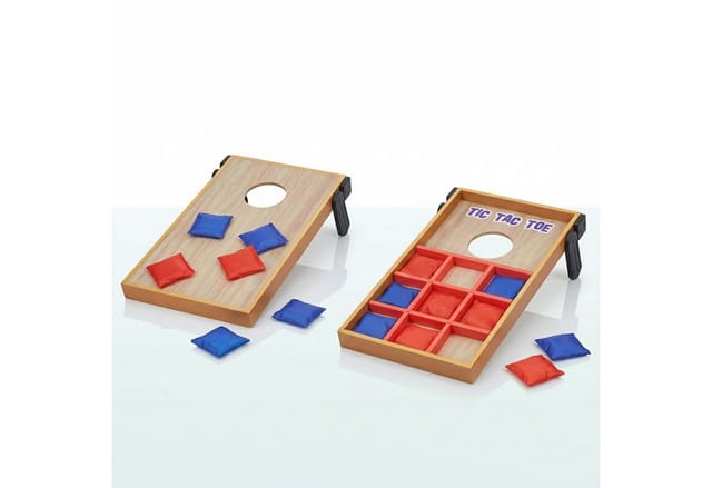 Relaxdays - Wurfspiel 2 in 1, Cornhole & Tic Tac Toe, 10 Bean Bags, Geschicklichkeitsspiel, Indoor & Outdoor, mehrfarbig