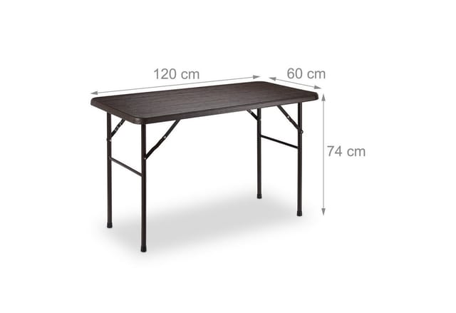 Gartentisch, Holzoptik, eckiger Klapptisch, Kunststoff, Metall, Balkontisch, HxBxT: 74 x 120 x 60 cm, braun - Relaxdays