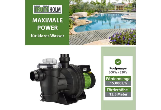 Schwimmbadpumpe 800 W 15.000 l/h Förderhöhe 13,5 m Poolpumpe Swimmingpool Umwälzpumpe für Poolwasser