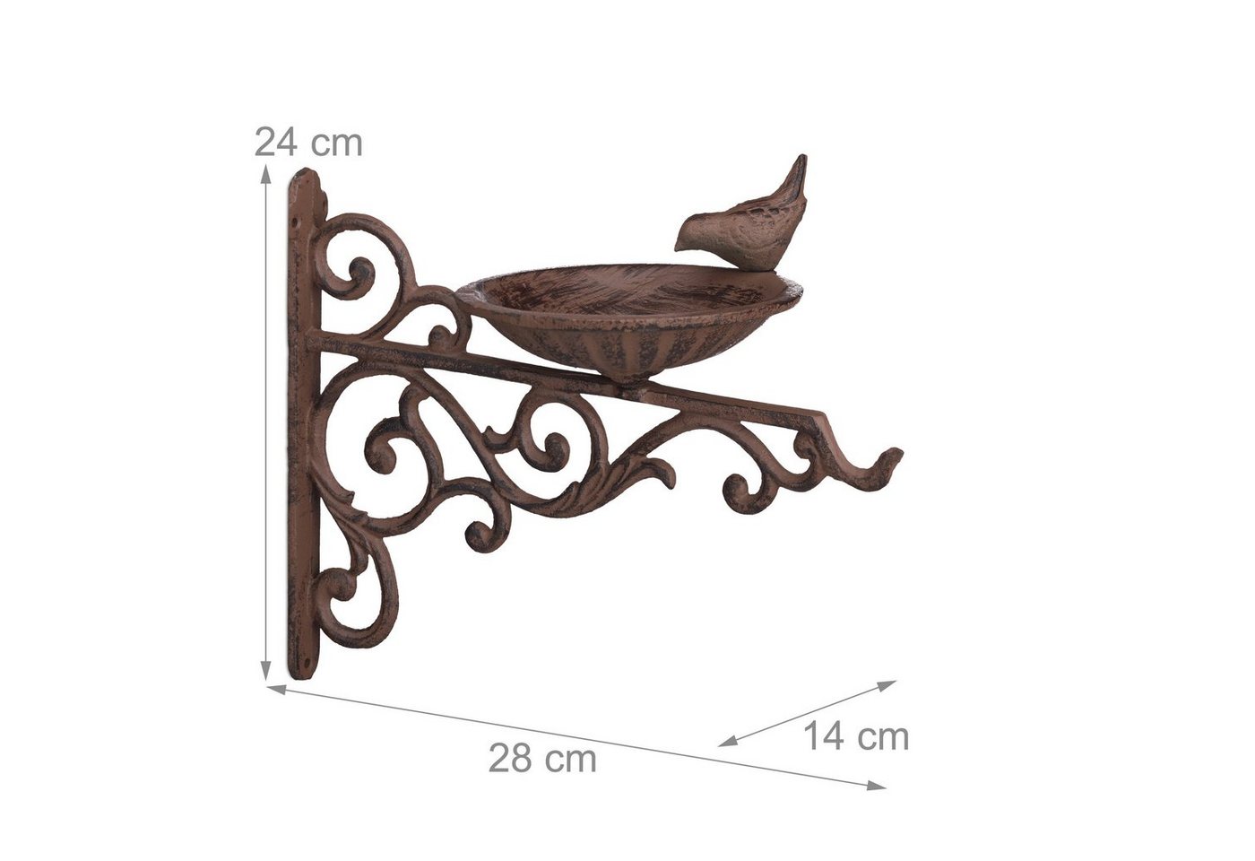 Vogeltränke, Gusseisen, Wandmontage, Wetterfest, Rostfrei, Wildvögel, Gartendeko, HxBxT 24 x 28 x 14 cm, braun - Relaxdays Bild 5