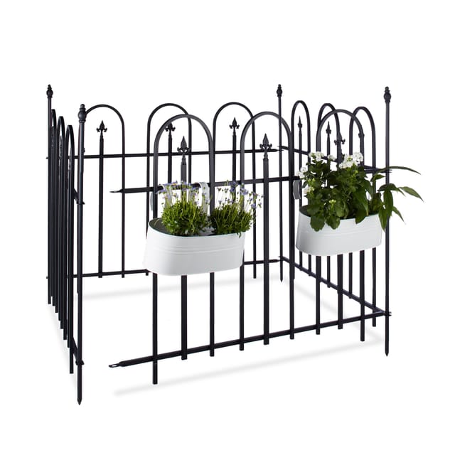 16 teiliges Gartenzaun Set goth, Metallzaun 9,6 m, Komplettset mit 8 Zaunelementen und Pfosten, Schmiedezaun