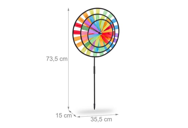 2 x Windrad, Gartenstecker im Regenbogen Design, Kinder, für Balkon oder Terrasse, HxBxT: 73,5 x 35,5 x 15 cm, bunt
