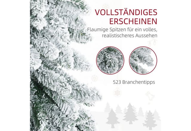 Künstlicher Weihnachtsbaum 180 Cm Kunst Tannenbaum Mit Kunstschnee, Standfuß, Kunsttanne Mit 523 Astspitzen Für Weihnachtsfest, Indoor, Grün - Homcom
