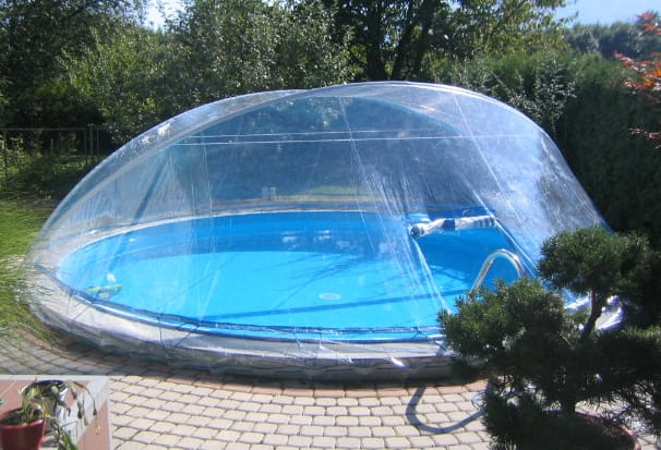 Swimming Pool Überdachung 'Cabrio Dom', transparent, für ø 550 cm mit schmalem Handlauf - Steinbach