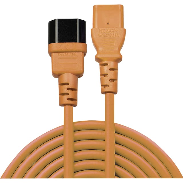 LINDY Strom Verlängerungskabel [1x Kaltgeräte-Stecker C14 - 1x Kaltgeräte-Buchse C13] 1.00 m Orange