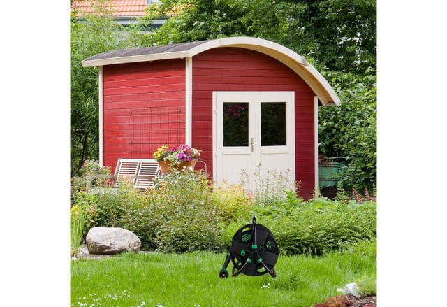 Relaxdays - Schlauchtrommel, Wasserschlauchaufroller leer, für 30 m 1/2' Gartenschlauch, hbt 39 x 43 x 30 cm, schwarz-grün